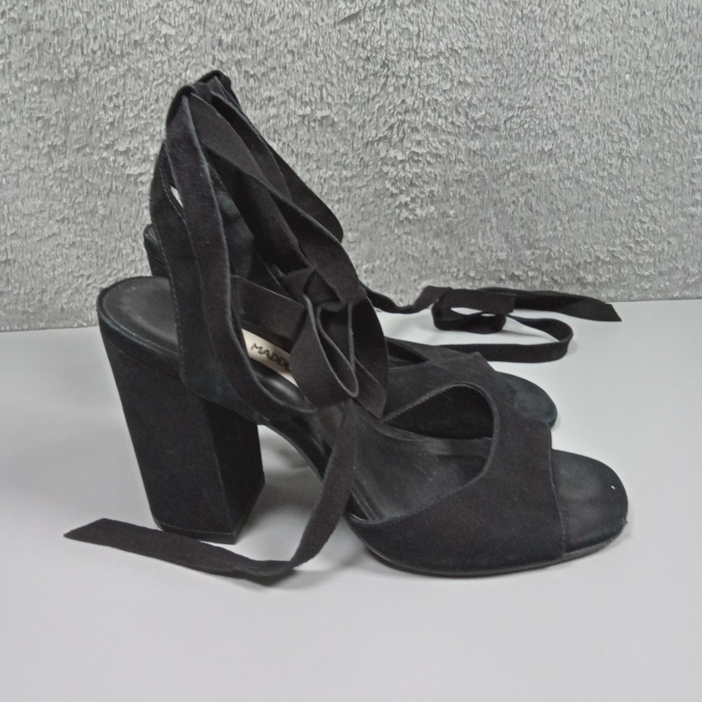 Black Suede Lace-Up Block Heel Sandals